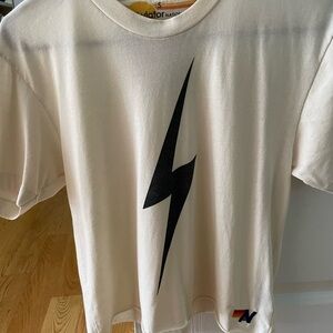 Aviator Nation T-Shirt with Black Lightning Bolt - Cream